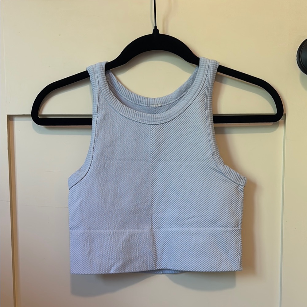 Light Blue Ribbed High Neck Tank Top